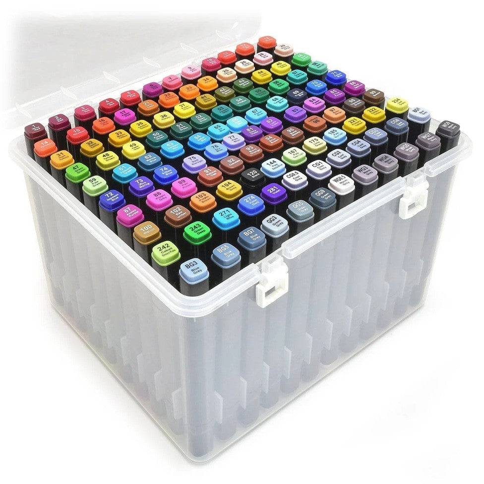 Set 168 Markere, Vivimall, cu Alcool Touch Room, Cutie Plastic Inclusa, 2 Varfuri, Multicolor - vivimall.ro