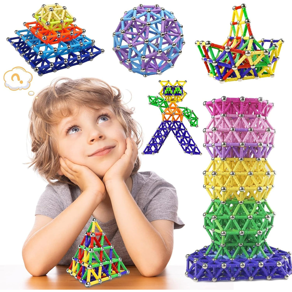 Set 178 Piese Betisoare Magnetice, Vivimall, din Plastic/Magnet, +3 Ani, Multicolor - vivimall.ro