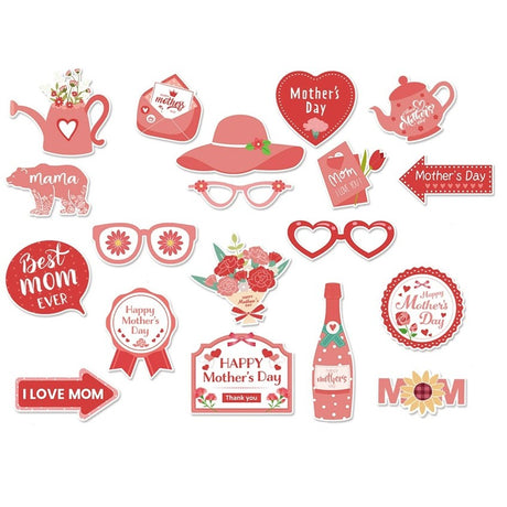 Set 18 Accesorii pentru Petrecere, Vivimall, Props pentru Photo Corner, Tematica Ziua Mamei, Multicolor - vivimall.ro