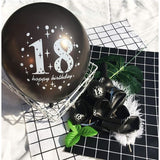 Set 18 Baloane Majorat, Vivimall, din Latex, Metalizate, Mesaj 18 Happy Birthday, 30 cm, cu Confetti, Auriu/Negru - vivimall.ro