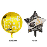 Set 2 Baloane din Folie Metalizata, Vivimall, Figurine Stea 45 cm si Minge 63x53 xm, Model Absolvire, Ambalaj Individual, Pai Inclus, Umflare cu Aer sau Heliu, Multicolor - vivimall.ro