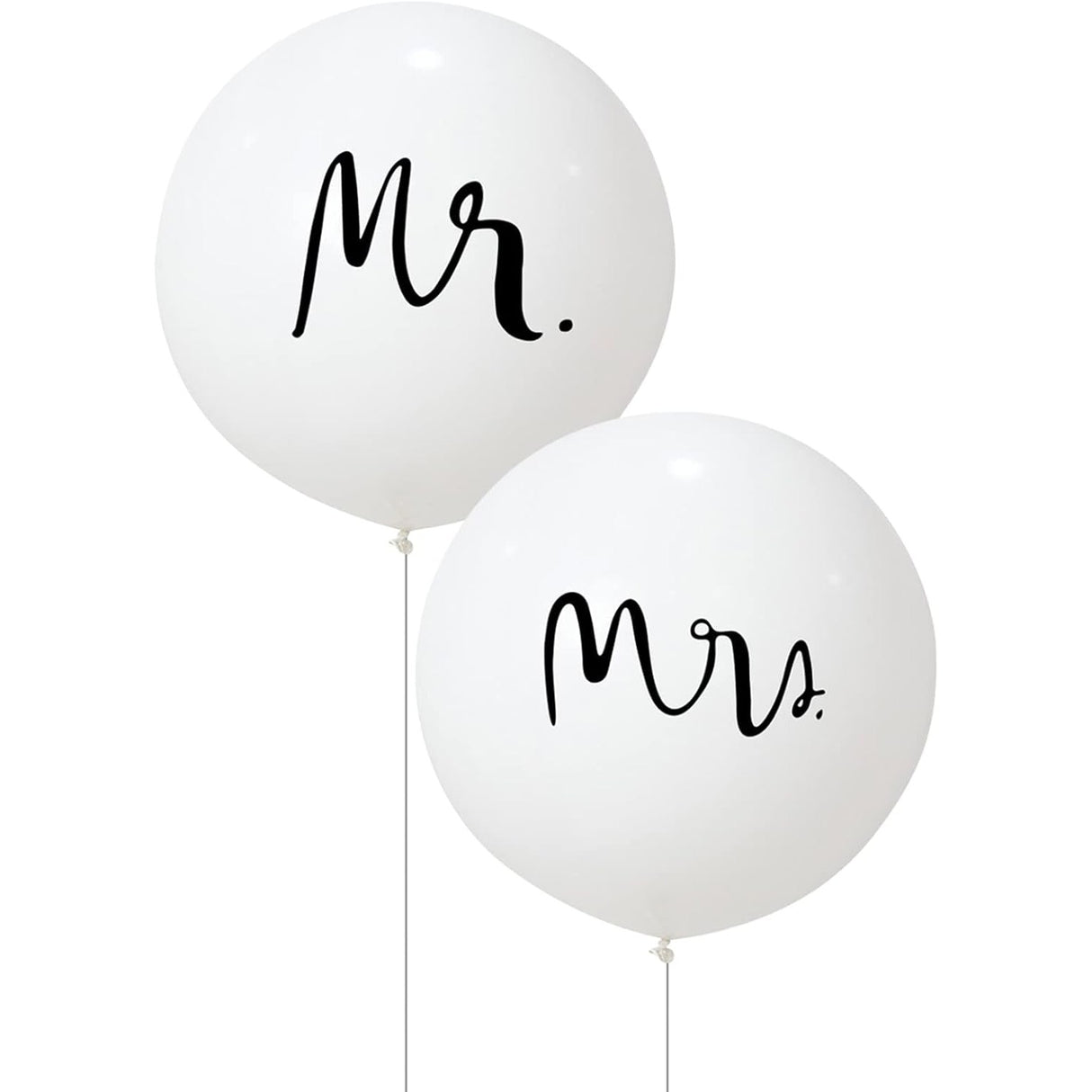 Set 2 Baloane din Latex, Vivimall, Tip Jumbo, Model Mr si Mrs, Tema Nunta, 45 cm, Alb - vivimall.ro