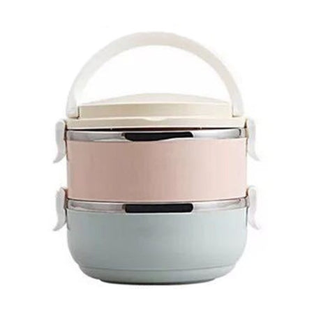 Set 2 Caserole pentru alimente Vivimall, lunch box, 1400 ml, otel inoxidabil, maner, valva aerisire, 15.5 x 15 cm, inchidere etansa, multicolor - vivimall.ro