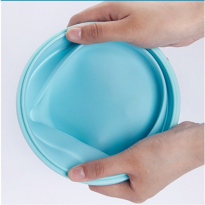 Set 2 Caserole Rotunde Pliabile Din Silicon, Rezistenta La Temperaturi Ridicate, Usor De Depozitat Si Curatat, 500 Si 800 Ml, Utilizare In Cuptorul Cu Microunde, Albastra - vivimall.ro