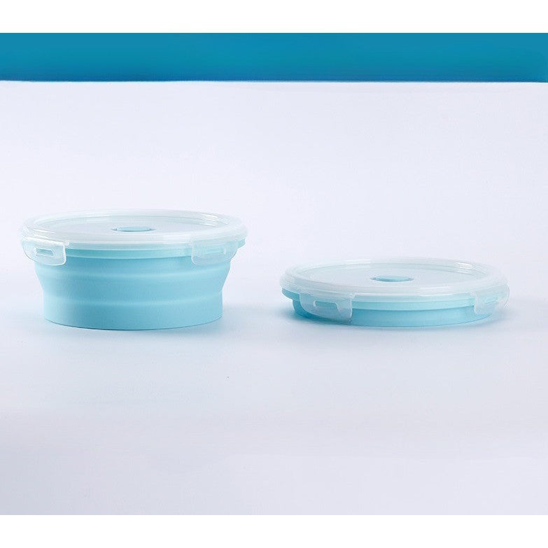 Set 2 Caserole Rotunde Pliabile Din Silicon, Rezistenta La Temperaturi Ridicate, Usor De Depozitat Si Curatat, 500 Si 800 Ml, Utilizare In Cuptorul Cu Microunde, Albastra - vivimall.ro