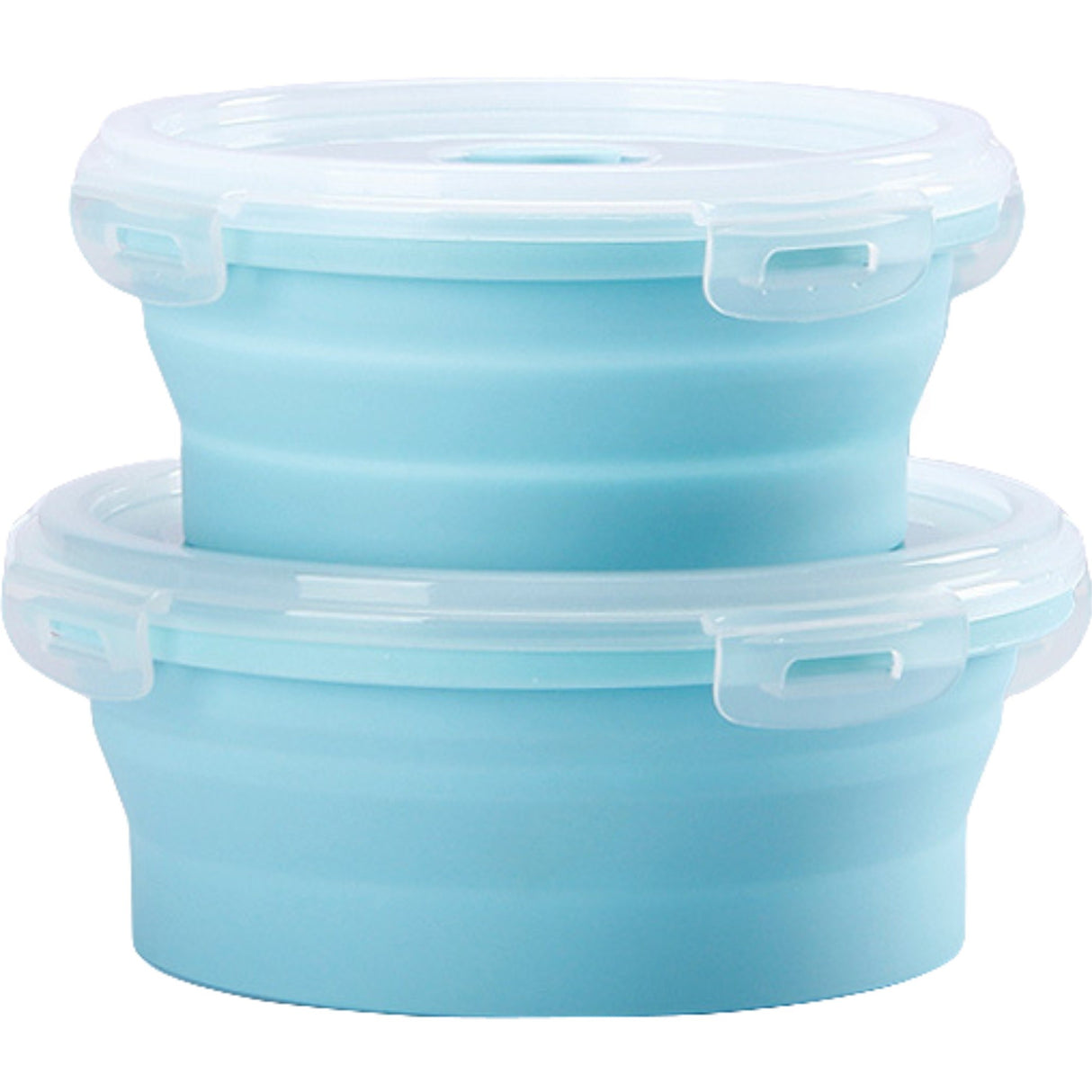 Set 2 Caserole Rotunde Pliabile Din Silicon, Rezistenta La Temperaturi Ridicate, Usor De Depozitat Si Curatat, 500 Si 800 Ml, Utilizare In Cuptorul Cu Microunde, Albastra - vivimall.ro
