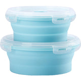 Set 2 Caserole Rotunde Pliabile Din Silicon, Rezistenta La Temperaturi Ridicate, Usor De Depozitat Si Curatat, 500 Si 800 Ml, Utilizare In Cuptorul Cu Microunde, Albastra - vivimall.ro