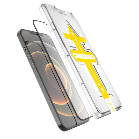 Set 2 folii sticla securizata cu sistem de montare usor si rapid Full Cover 3D Flippy compatibila cu Apple iPhone 12 Pro Max Negru - vivimall.ro