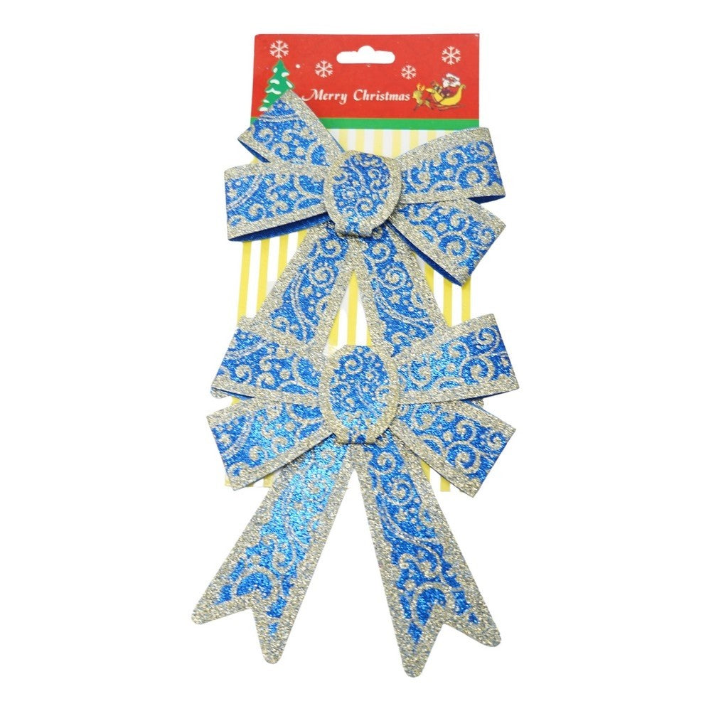 Set 2 fundite pentru brad, Albastre, model spiralat, cu margini aurii, 13 x 18 cm, PVC, Vivimall - vivimall.ro