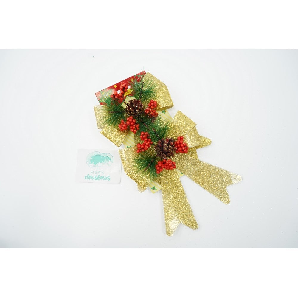 Set 2 fundite pentru brad, Aurii, decorate, cu sclipici, 14 x 19 cm, din poliester, Vivimall - vivimall.ro