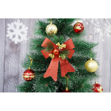 Set 2 fundite pentru brad, Rosii, decorate, cu sclipici, 14 x 19 cm, din poliester, Vivimall - vivimall.ro