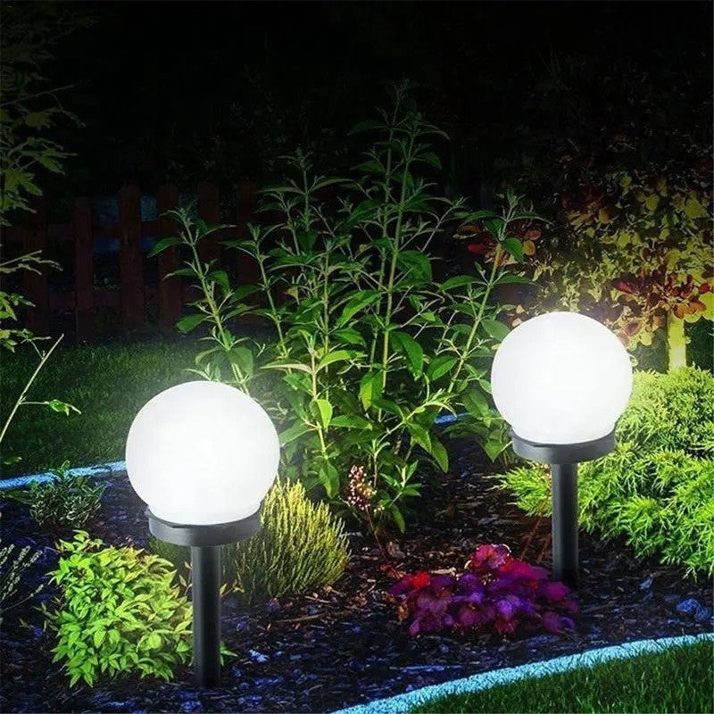 Set 2 Lampi Solare LED, Vivimall, Forma Sferica, Tip Glob, Diametru 10 cm, Alb Rece - vivimall.ro