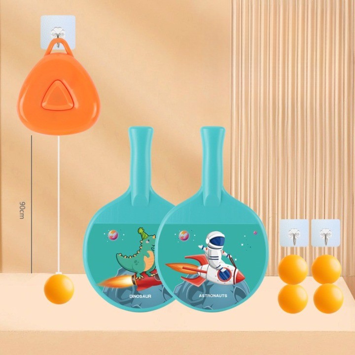 Set 2 Palete De Tenis De Masa, Pentru Copii, Design Animat, Tematica Astronauti, Accesoriu De Agatat Inclus Si 4 Mingi, Albastru - vivimall.ro