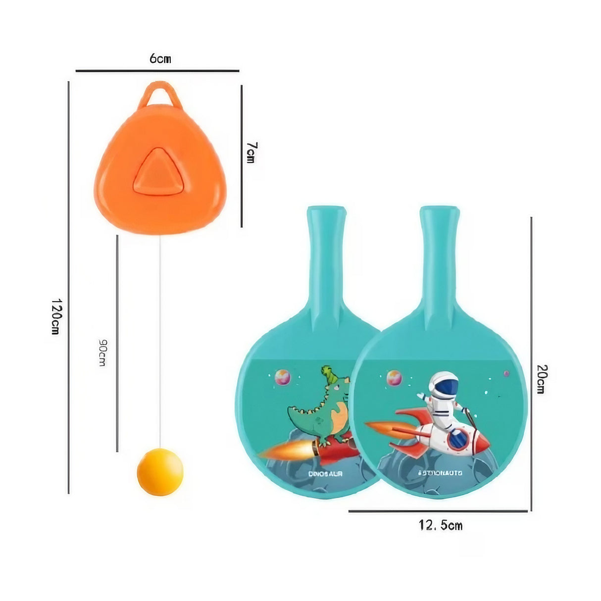 Set 2 Palete De Tenis De Masa, Pentru Copii, Design Animat, Tematica Astronauti, Accesoriu De Agatat Inclus Si 4 Mingi, Albastru - vivimall.ro