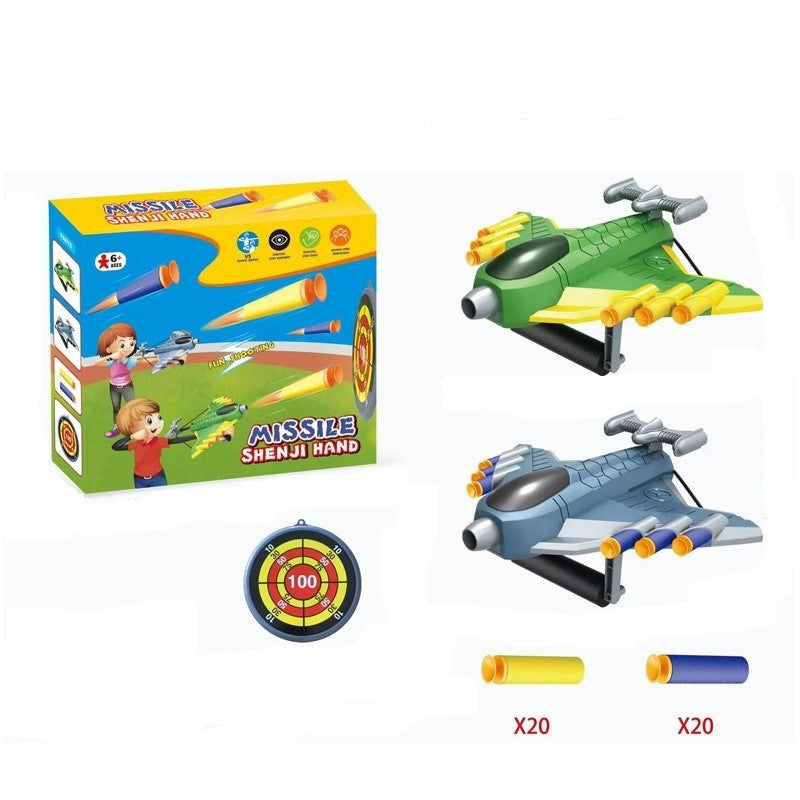 Jucaruie cu Lansator pentru Copii, Vivimall, Lanseaza Manual, Tinta, 2 Avioane, 40 de Gloante din Material Moale, Joc Interactiv, 28.5x25x6.3 cm, Gri Verde - vivimall.ro