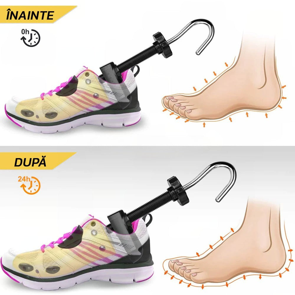 Set 2 Sanuri/Calapoade Reglabilile, Flippy, pentru Alungit si Largit Pantofi, Geanta si Incaltator Incluse, Universale, Unisex, din ABS Premium, Arc, Marime 40 - 47, Galben/Negru - vivimall.ro