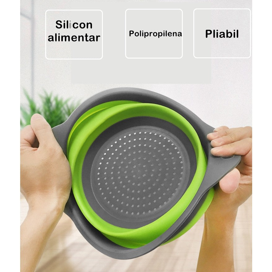 Set 2 Strecuratori Pliabile Din Silicon Alimentar Cu Manere, Fund Antiaderent Si Antialunecare, Rotunda, Doua Dimensiuni, Usor De Depozitat, Compatibil Cu Masina De Spalat Vase, Verde - vivimall.ro
