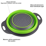 Set 2 Strecuratori Pliabile Din Silicon Alimentar Cu Manere, Fund Antiaderent Si Antialunecare, Rotunda, Doua Dimensiuni, Usor De Depozitat, Compatibil Cu Masina De Spalat Vase, Verde - vivimall.ro
