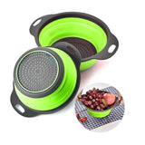 Set 2 strecuratori pliabile din silicon alimentar Vivimall, cu manere, fund antiaderent si antialunecare, rotunda, doua dimensiuni, usor de depozitat, compatibil cu masina de spalat vase, verde - vivimall.ro