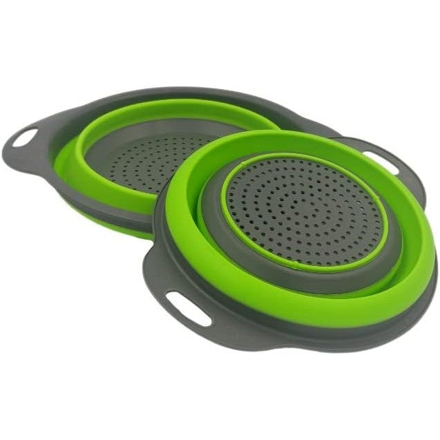 Set 2 Strecuratori Pliabile Din Silicon Alimentar Cu Manere, Fund Antiaderent Si Antialunecare, Rotunda, Doua Dimensiuni, Usor De Depozitat, Compatibil Cu Masina De Spalat Vase, Verde - vivimall.ro