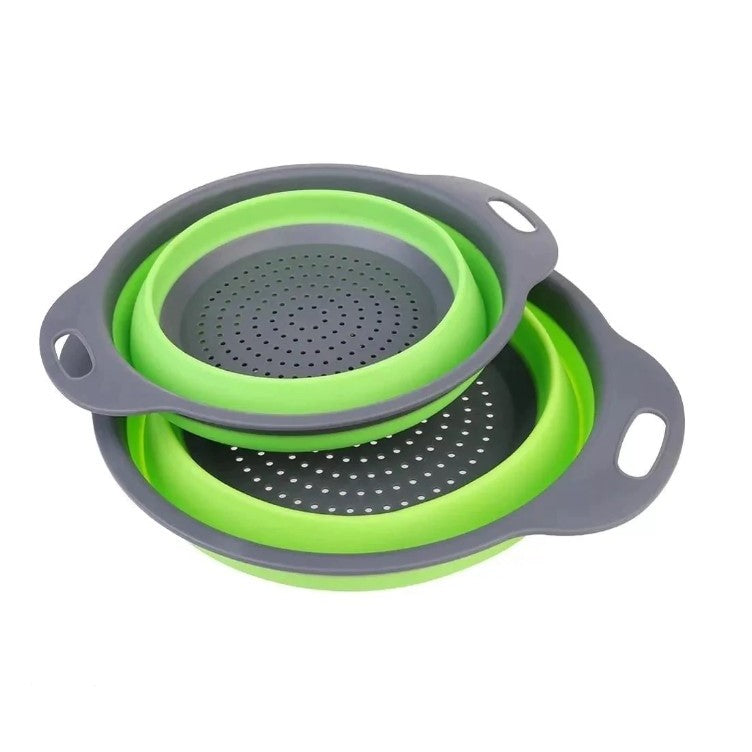 Set 2 Strecuratori Pliabile Din Silicon Alimentar Cu Manere, Fund Antiaderent Si Antialunecare, Rotunda, Doua Dimensiuni, Usor De Depozitat, Compatibil Cu Masina De Spalat Vase, Verde - vivimall.ro