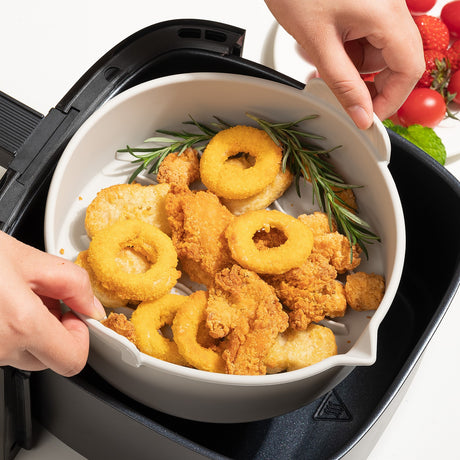 Set 2 Tavi Din Silicon Ecologic Pentru Air Fryer Temperatura Maxima 230 Grade, Reutilizabile, Reciclabile, Cu Manere Anti-Alunecare, Fund Antiaderent, 18.7 X 19.5 X 7 Cm, Gri - vivimall.ro