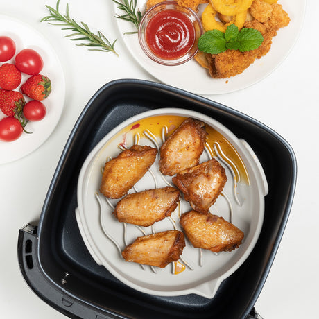 Set 2 Tavi Din Silicon Ecologic Pentru Air Fryer Temperatura Maxima 230 Grade, Reutilizabile, Reciclabile, Cu Manere Anti-Alunecare, Fund Antiaderent, 18.7 X 19.5 X 7 Cm, Gri - vivimall.ro