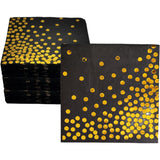 Set 20 de Servetele de Masa, Vivimall, Imprimeu cu Buline Aurii, din Hartie, 17 x 17 cm, Negru - vivimall.ro