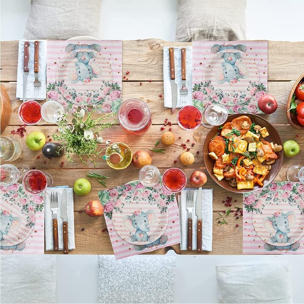 Set 20 de Servetele de Masa, Vivimall, Imprimeu Elefant, din Hartie, 16.5 x 16.5 cm, Roz - vivimall.ro