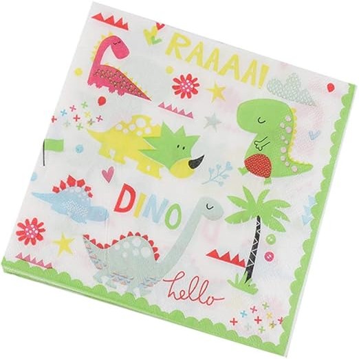 Set 20 Servetele de Masa, Vivimall, Colectia Dino Park, 17 x 17 cm, din Hartie, Multicolor - vivimall.ro