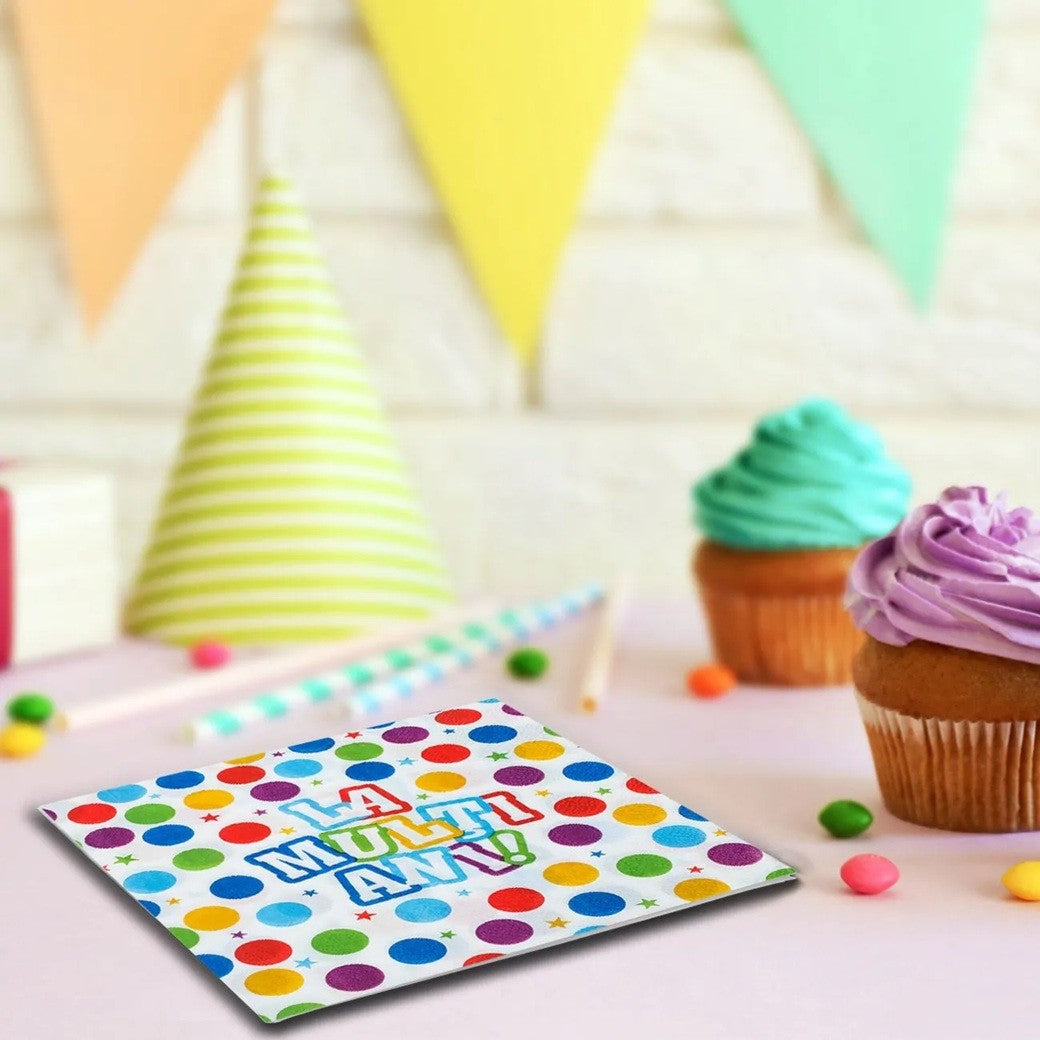 Set 20 Servetele de Masa, Vivimall, Colectia LA MULTI ANI, 33 x 33 cm, din Hartie, Multicolor - vivimall.ro