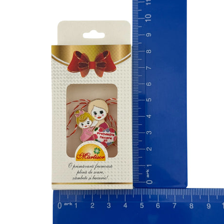 Cutii broșă din carton alb cu fundă decorativă pentru mărțișoare, detaliu model fundă