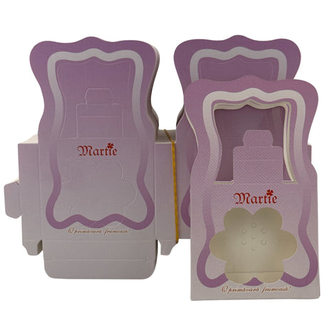 Set 200 ambalaje carton pentru mărțișoare model gentuță, culoare lila, vedere de ansamblu