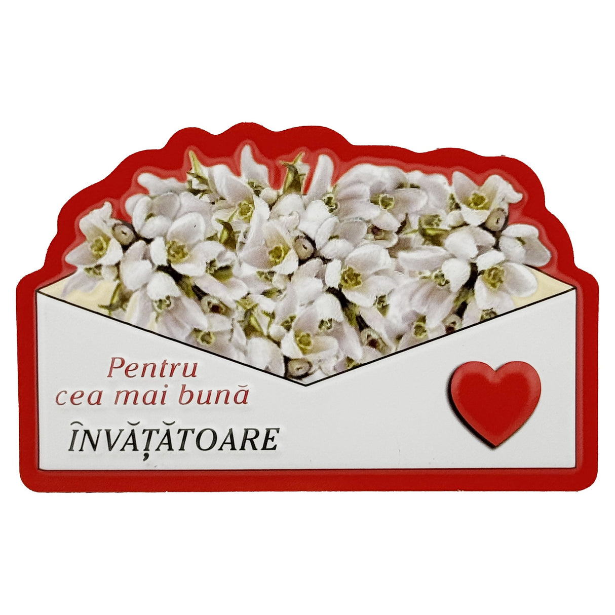 Martisor pentru Invatatoare, Flippy, Set 24 Bucati, Magnet Martisor pentru Frigider, Mesaj pentru Invatatoare, 10 x 6 cm, Alb Rosu - vivimall.ro