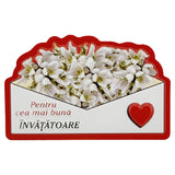Martisor pentru Invatatoare, Flippy, Set 24 Bucati, Magnet Martisor pentru Frigider, Mesaj pentru Invatatoare, 10 x 6 cm, Alb Rosu - vivimall.ro