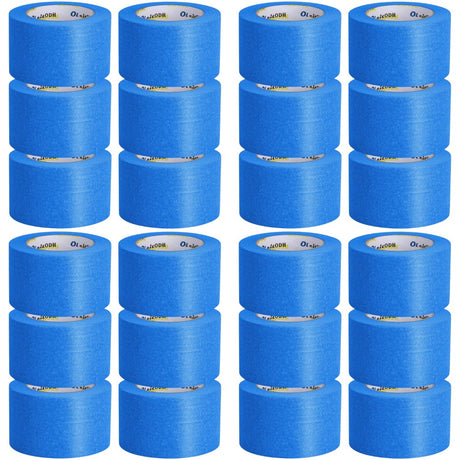 Set 24 role bandă de mascare albastră 48mm×50m, vedere frontală, hârtie creponată rezistentă UV