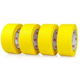 Rolă bandă adezivă de mascare galbenă 48mm, detaliu textură hârtie saturată și adeziv