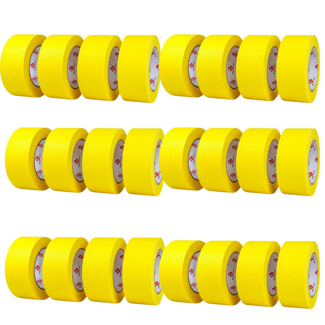 Set 24 role bandă de mascare galbenă 48mm x 50m, rezistentă UV, vedere frontală ambalaj
