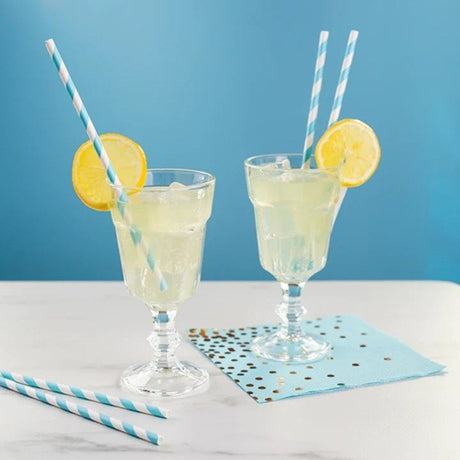 Set 25 Paie, Vivimall, din Hartie, 20 cm, Model cu Dungi, Alb/Albastru - vivimall.ro