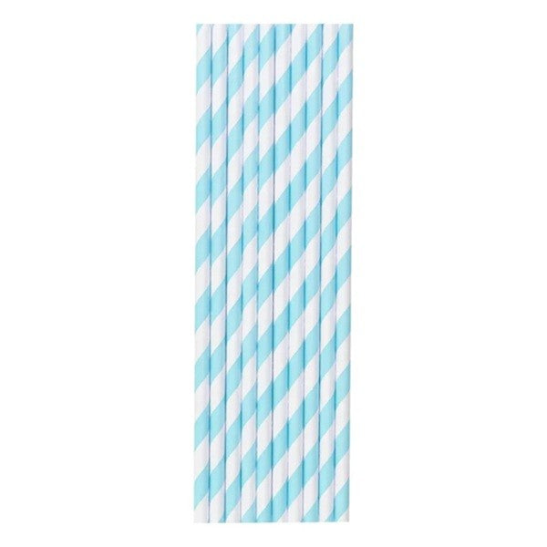 Set 25 Paie, Vivimall, din Hartie, 20 cm, Model cu Dungi, Alb/Albastru - vivimall.ro