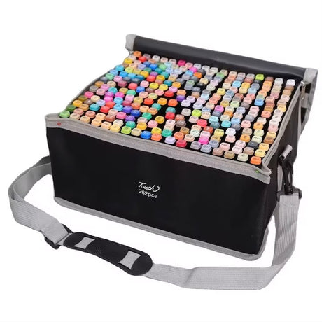 Set 262 Markere Duble, Vivimall, pe Baza de Alcool, Geanta Impermeabila Inclusa, Culori Numerotate, 37 x 21.5 x 16.3 cm, Multicolor - vivimall.ro