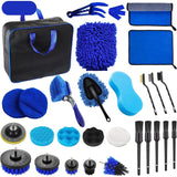Set 29 Accesorii pentru Curatare Auto, Vivimall, din PP si Microfibra, Interior/Exterior, 30 x 24 x 12 cm, Albastru/Negru - vivimall.ro
