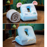 Set 2in1 Patura Microfibra si Perna din Spuma, Vivimall, pentru Birou, Calatorii, Pauze, Model Elefant, Microfibra, 1x1.7 m, 30x35x30 cm, Albastru - vivimall.ro