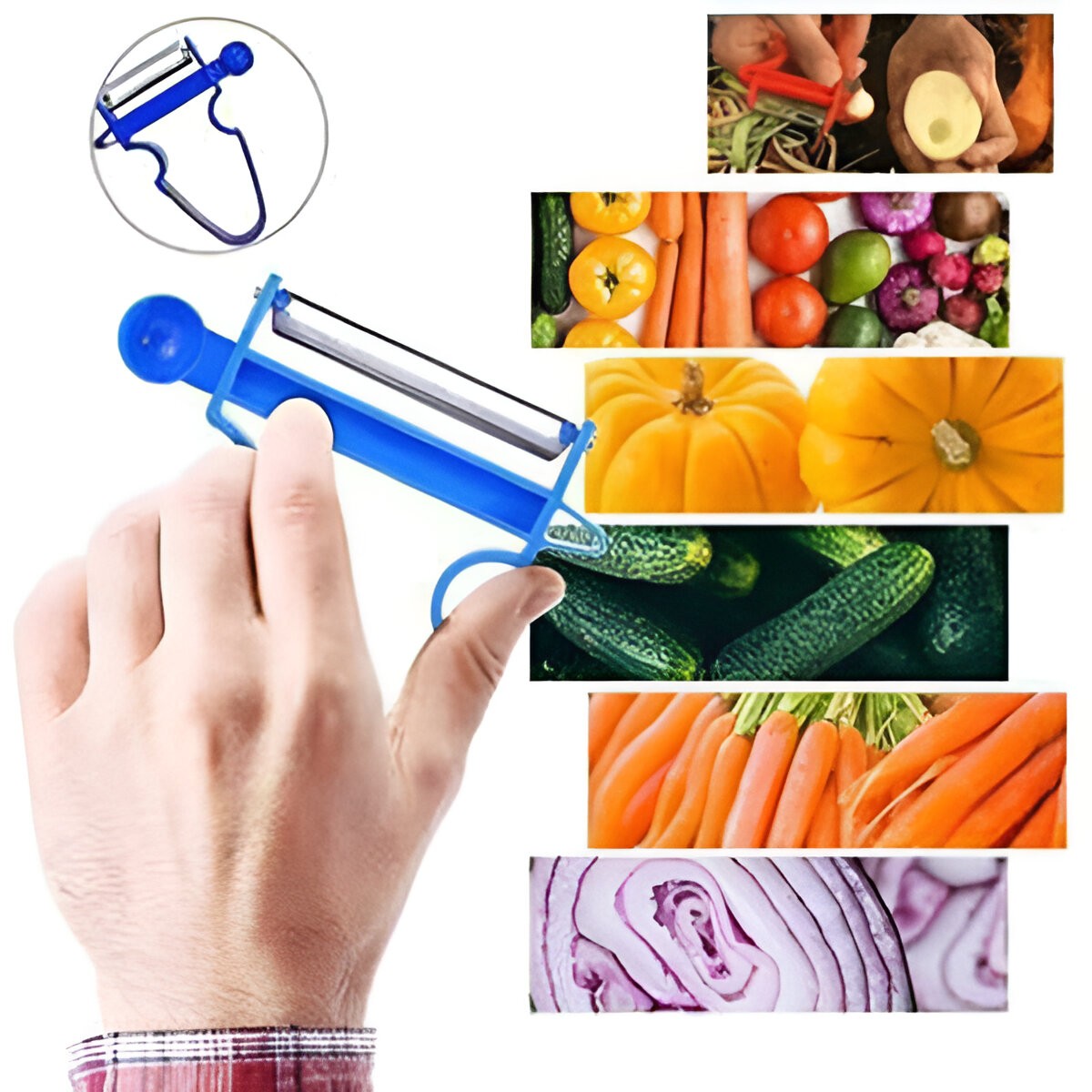 Set 3 Accesorii De Decojire, Razuire Si Feliere, Pentru Legume Si Fructe, Negru-Rosu-Albastru - vivimall.ro