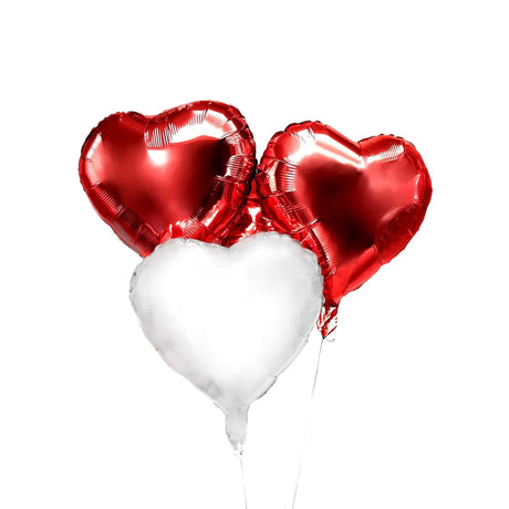 Set 3 Baloane din Folie Metalizata, Vivimall, Model Inimi, Tema Ziua Indragostitilor, 45 cm, 2 Rosii, 1 Alb, Ambalaj Individual, Pai Inclus, Umflare cu Aer sau Heliu, Alb/Rosu - vivimall.ro