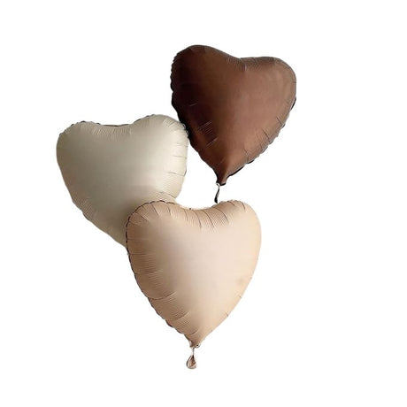 Set 3 Baloane din Folie Metalizata, Vivimall, Figurine Inimi, Tema Ziua Indragostitilor, 45 cm, Ambalaj Individual, Pai Inclus, Umflare cu Aer sau Heliu, Crem/Maro - vivimall.ro