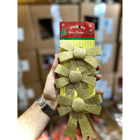 Set 3 fundite pentru brad, Aurii, cu sclipici, 10 x 11 cm, din poliester, Vivimall - vivimall.ro