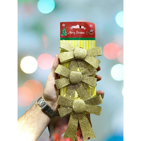 Set 3 fundite pentru brad, Aurii, cu sclipici, 10 x 11 cm, din poliester, Vivimall - vivimall.ro