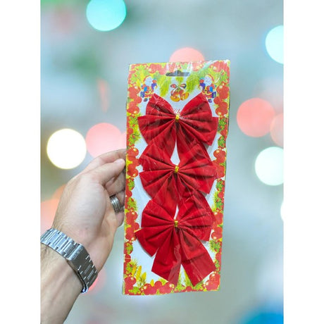 Set 3 fundite pentru brad, Rosii, design cu linii aurii , 11 x 14 cm, din poliester, Vivimall - vivimall.ro