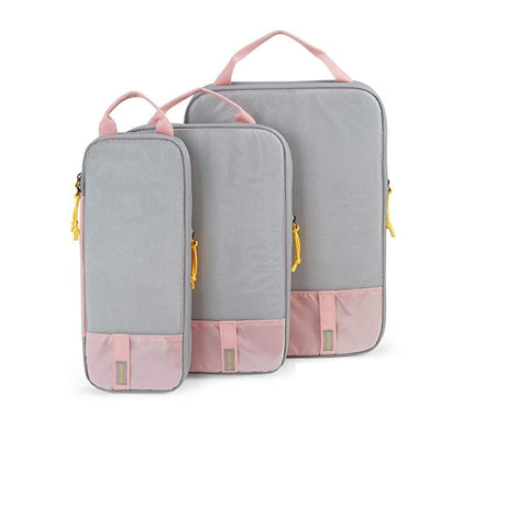 Set 3 Genti de Calatorie Vivimall, Pentru Depozitare, Compresibile, 3 Dimensiuni, Mic, Mediu, Mare, Impermeabile, Fermoar Dublu, Roz - vivimall.ro